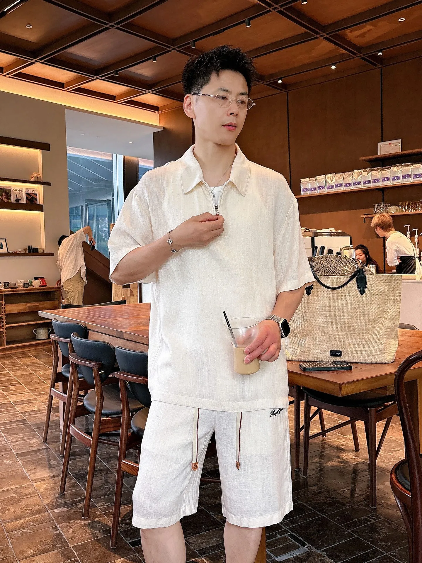 Tops and pants, minimalist aesthetics, Tencel and ramie short sleeves, cool upper body, sweat-absorbent and Breathable. Sizes:m~3x Color: Black White Card Color Beige Style Number: 5892+2816